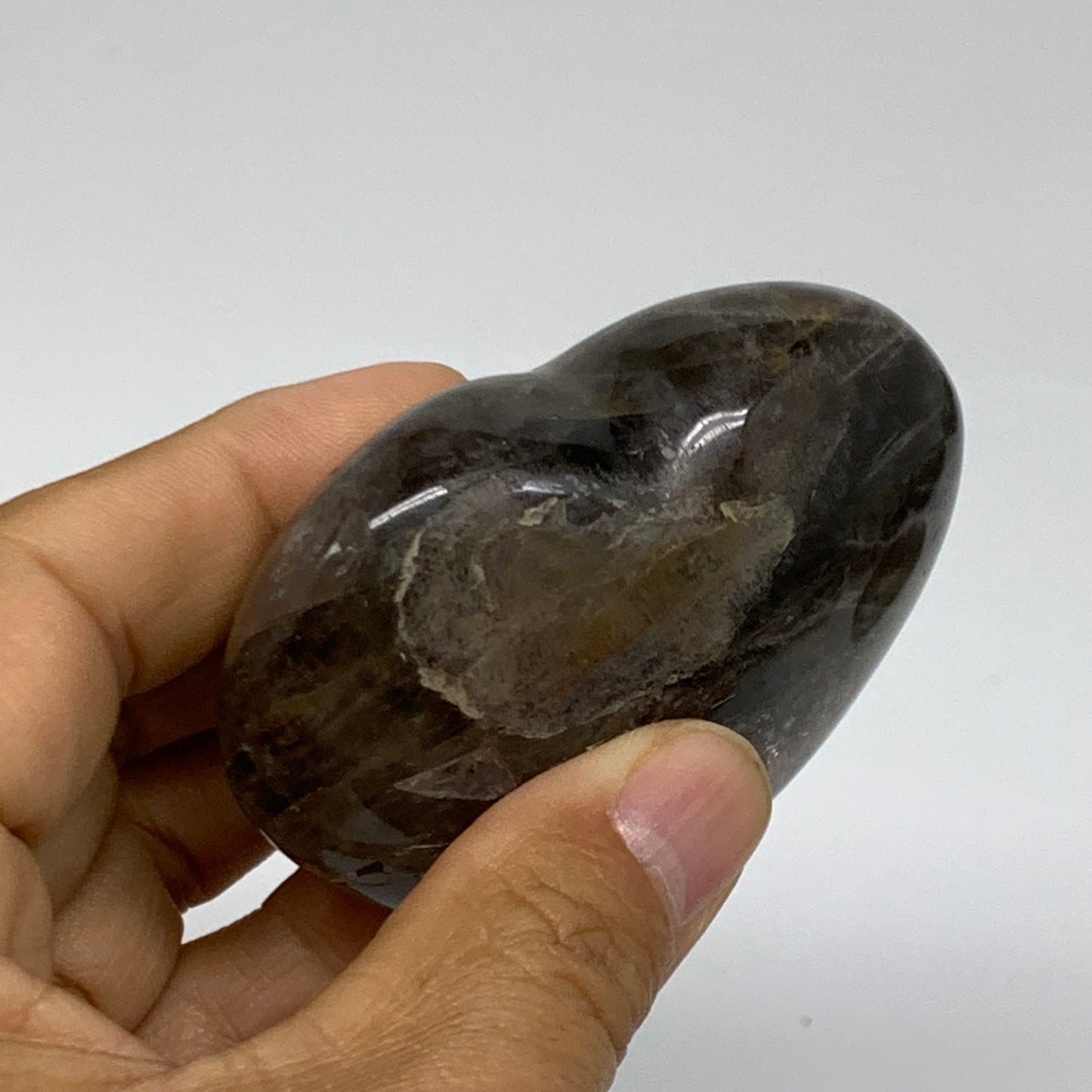 0.31 lbs, 2.3"x2.8"x1.1", Black Moonstone Heart Polished Crystal Decor, B37828