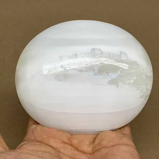 0.7 lbs, 3.8"x3.3"x1.3", White Selenite Palmstone Crystal Pillow Reiki, B36094