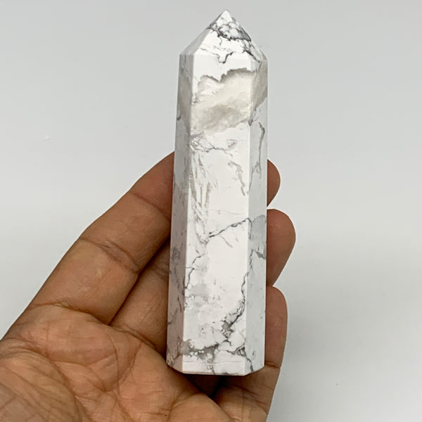 124.8g, 3.9"x1"x1", Natural Howlite Point Tower Obelisk Crystal, B29072