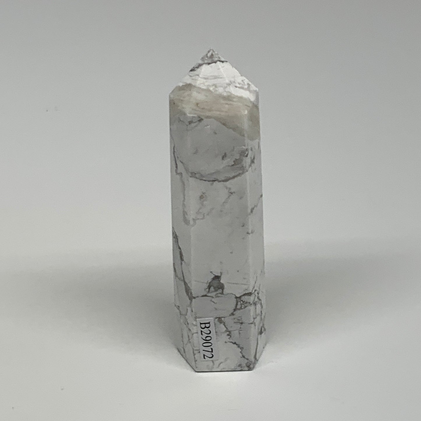 124.8g, 3.9"x1"x1", Natural Howlite Point Tower Obelisk Crystal, B29072