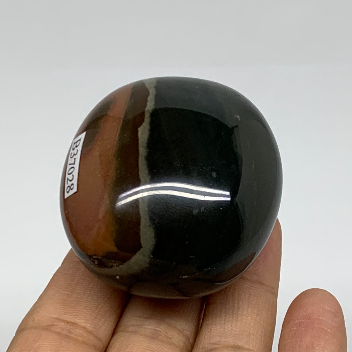 124.2g, 2.1"x1.9"x1.4", Polychrome Jasper Palm-Stone Crystal, B37028