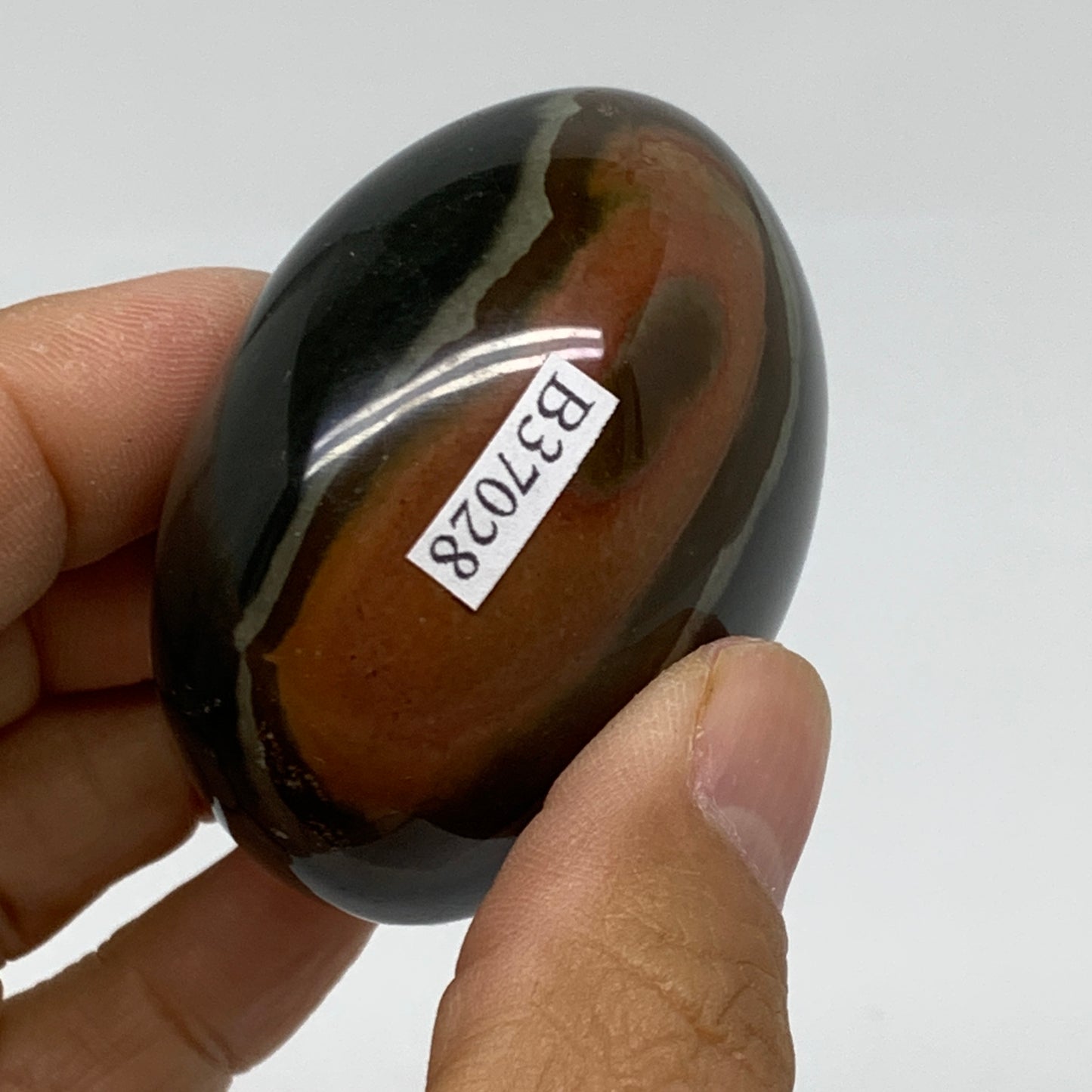 124.2g, 2.1"x1.9"x1.4", Polychrome Jasper Palm-Stone Crystal, B37028