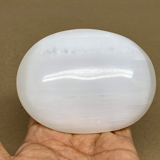 0.67 lbs, 4"x3"x1.2", White Selenite Palmstone Crystal Pillow Reiki, B36095