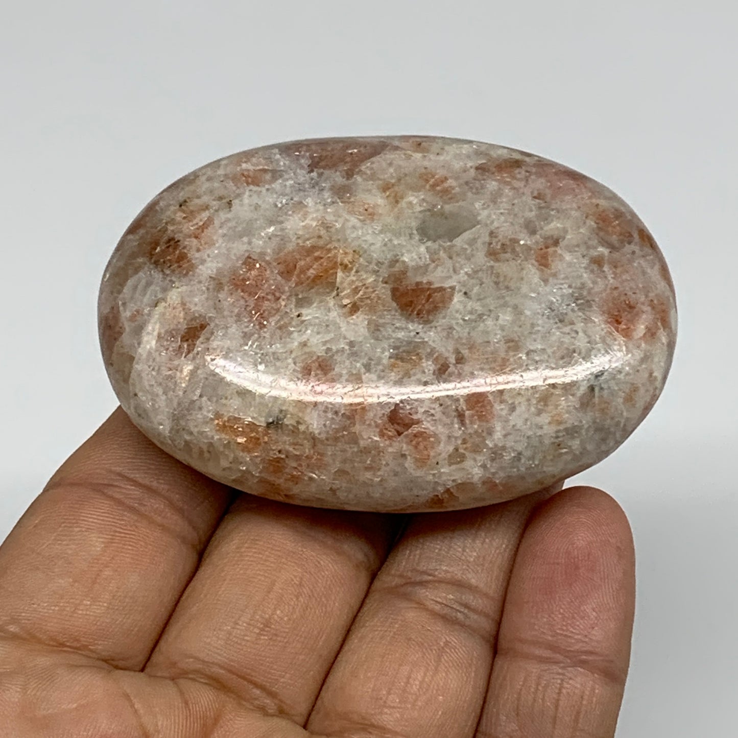 105.2g, 2.6"x1.8"x0.9", Natural Sunstone Palm-Stone Polished from India, B34786