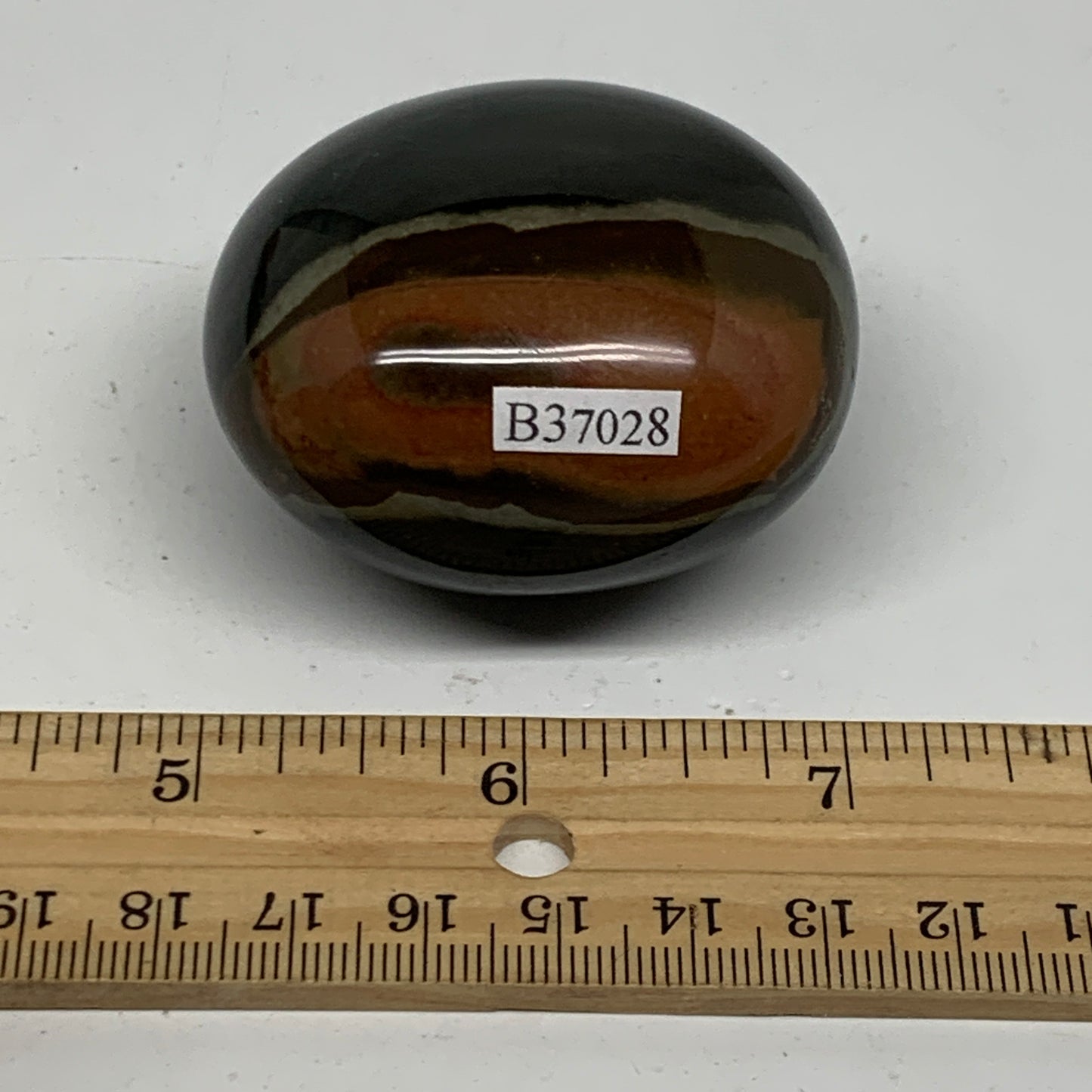 124.2g, 2.1"x1.9"x1.4", Polychrome Jasper Palm-Stone Crystal, B37028