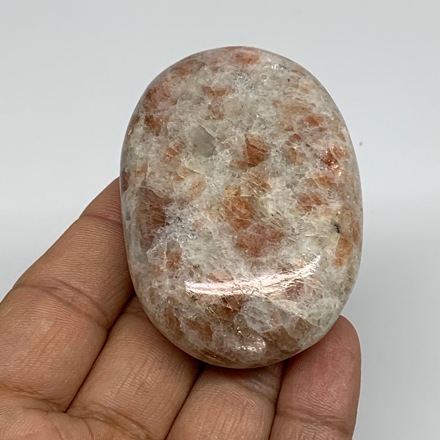 105.2g, 2.6"x1.8"x0.9", Natural Sunstone Palm-Stone Polished from India, B34786
