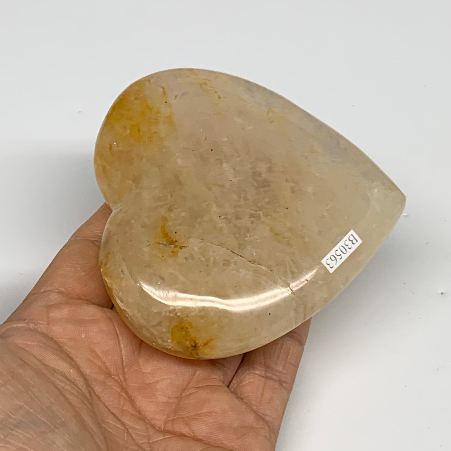 273.2g, 3.4"x3.4"x1" Yellow Healing Quartz Heart Crystal @Madagascar, B30563