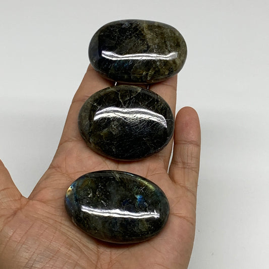 154.7g, 2"-2.1", 3pcs, Labradorite Palm-stone Polished Gemstone, B35547