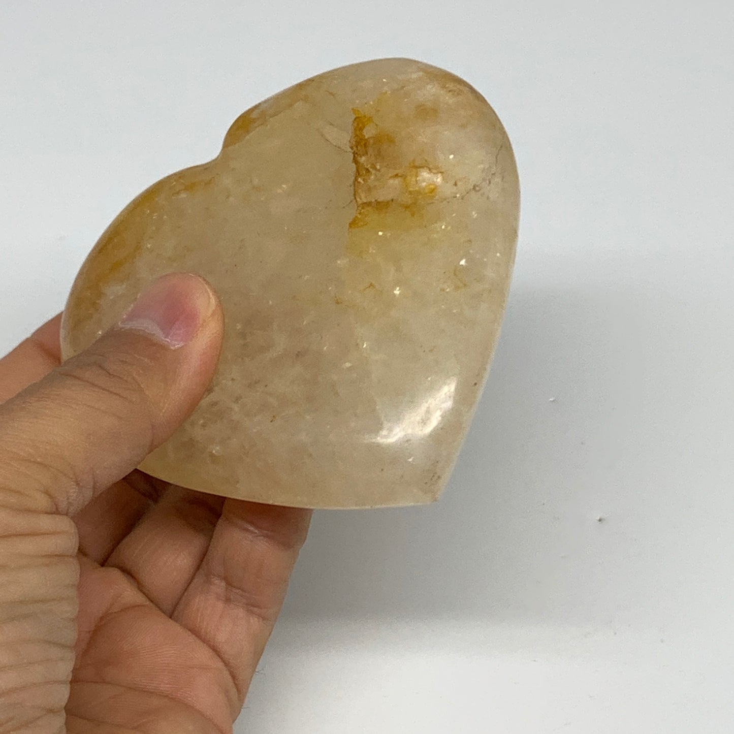 273.2g, 3.4"x3.4"x1" Yellow Healing Quartz Heart Crystal @Madagascar, B30563