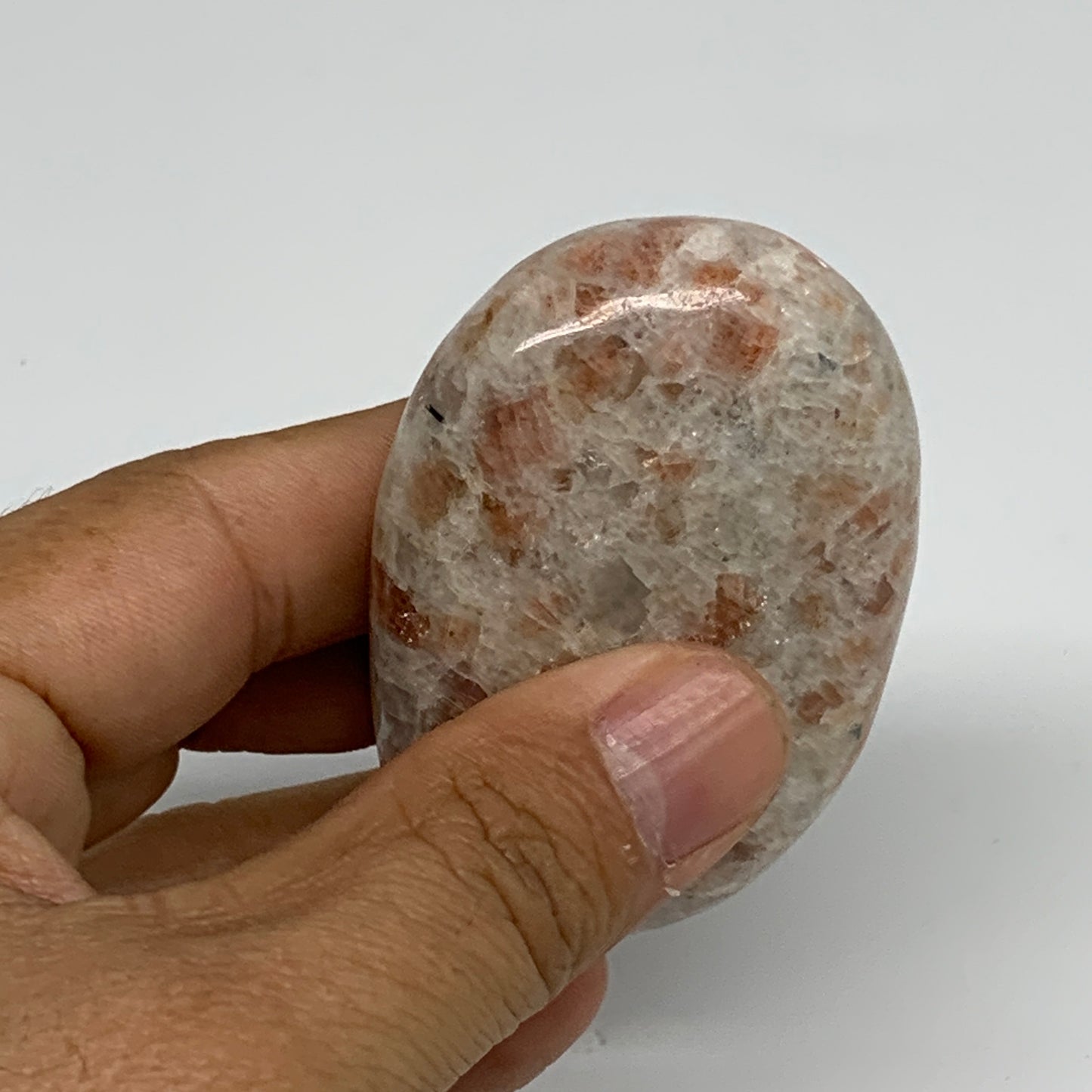 105.2g, 2.6"x1.8"x0.9", Natural Sunstone Palm-Stone Polished from India, B34786