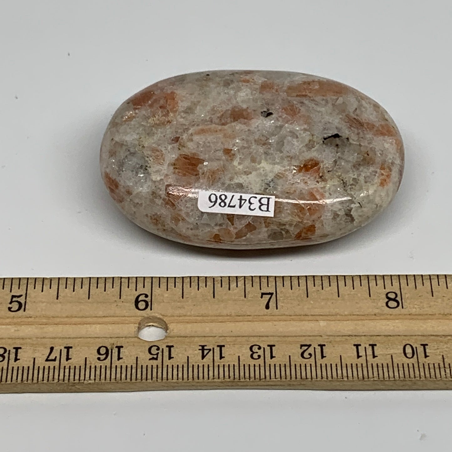 105.2g, 2.6"x1.8"x0.9", Natural Sunstone Palm-Stone Polished from India, B34786