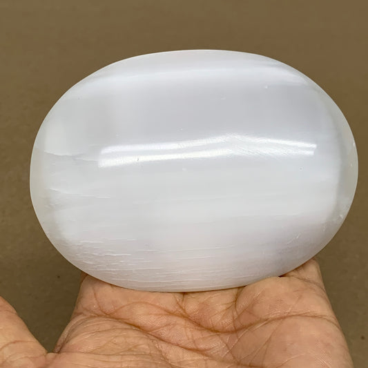0.62 lbs, 3.9"x2.9"x1.2", White Selenite Palmstone Crystal Pillow Reiki, B36096