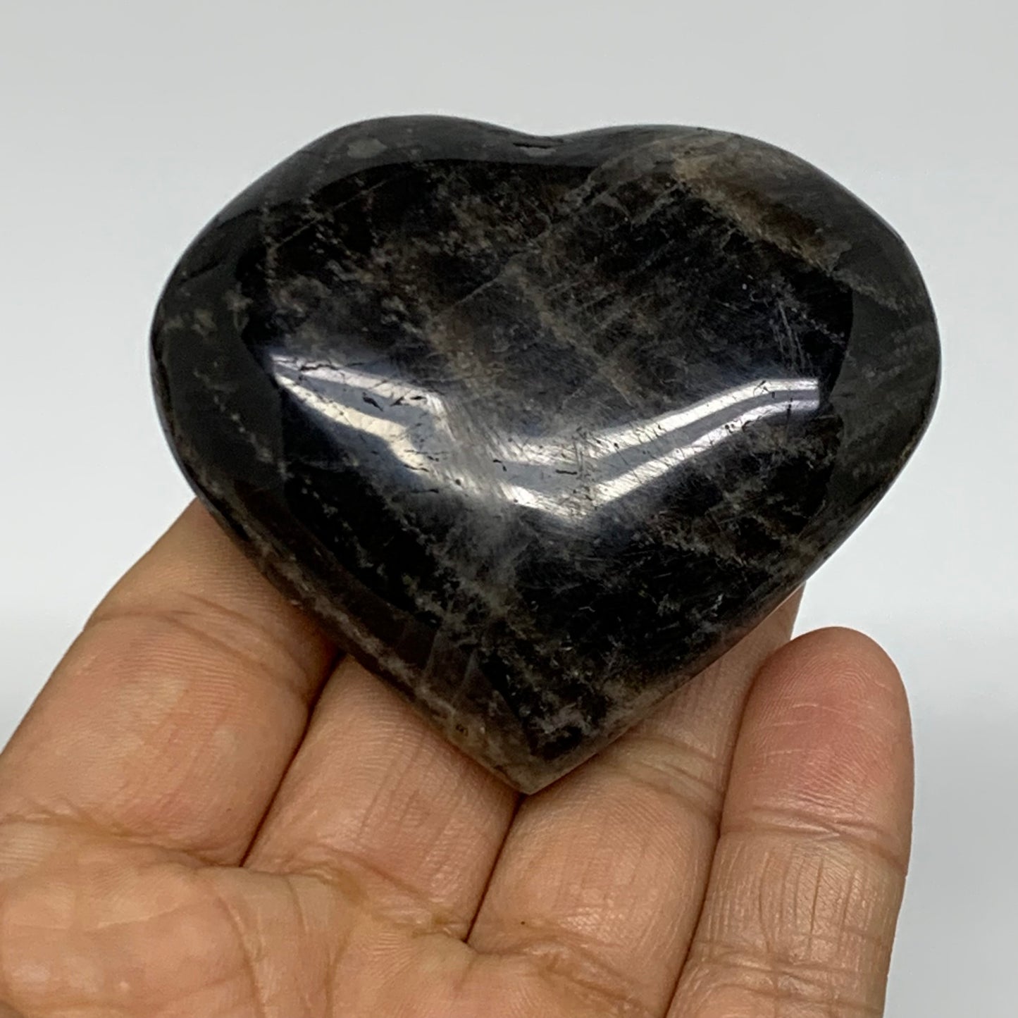 0.25 lbs, 2.2"x2.5"x1", Black Moonstone Heart Polished Crystal Decor, B37832