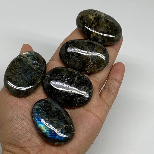 195.5g, 1.8"-2", 5pcs, Labradorite Palm-stone Polished Gemstone, B35548