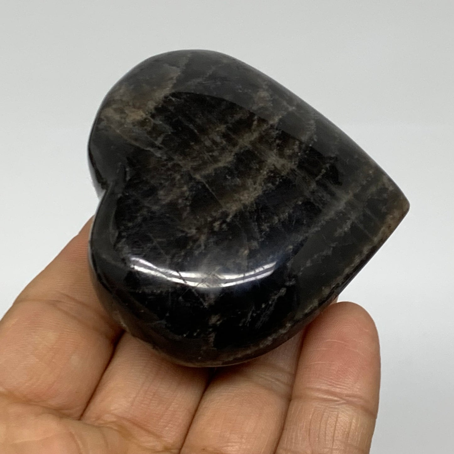 0.25 lbs, 2.2"x2.5"x1", Black Moonstone Heart Polished Crystal Decor, B37832