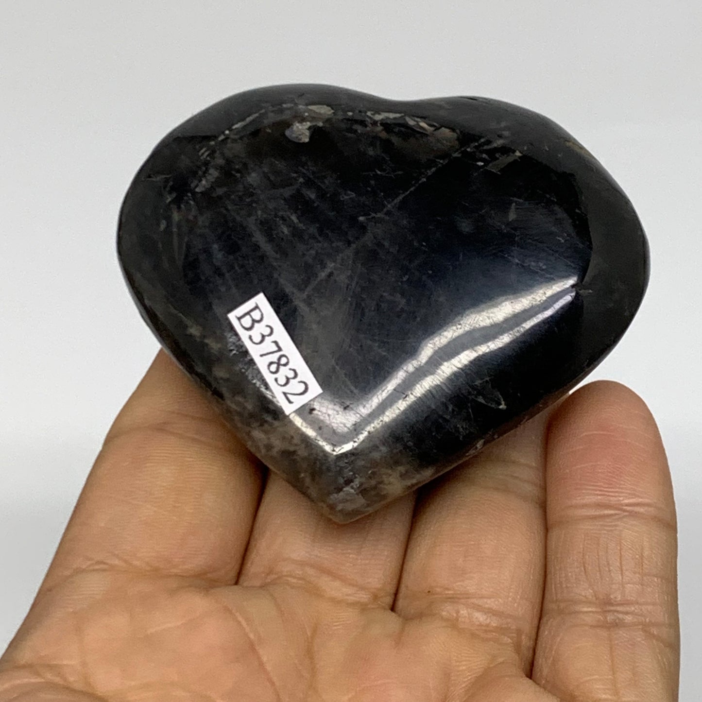 0.25 lbs, 2.2"x2.5"x1", Black Moonstone Heart Polished Crystal Decor, B37832