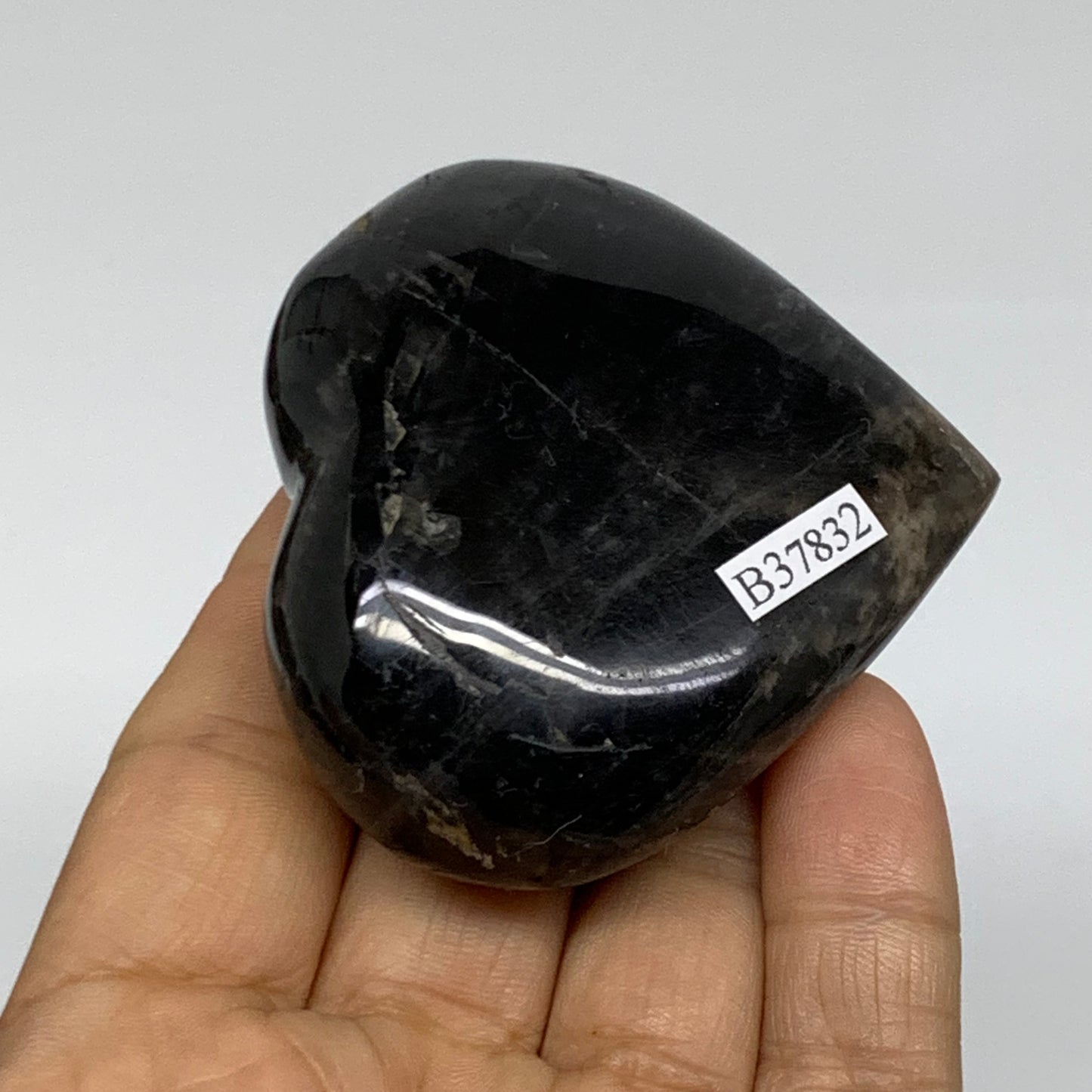 0.25 lbs, 2.2"x2.5"x1", Black Moonstone Heart Polished Crystal Decor, B37832