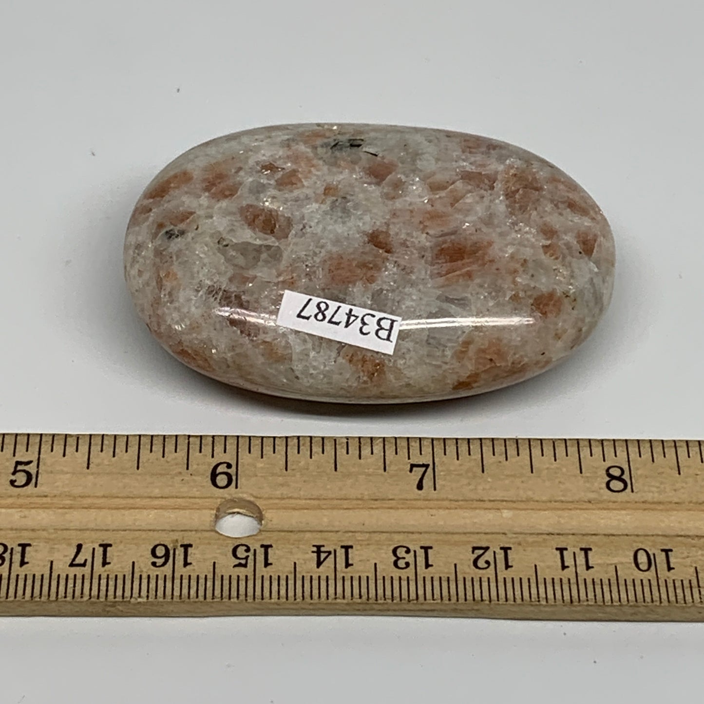 105.3g, 2.6"x1.8"x0.8", Natural Sunstone Palm-Stone Polished from India, B34787