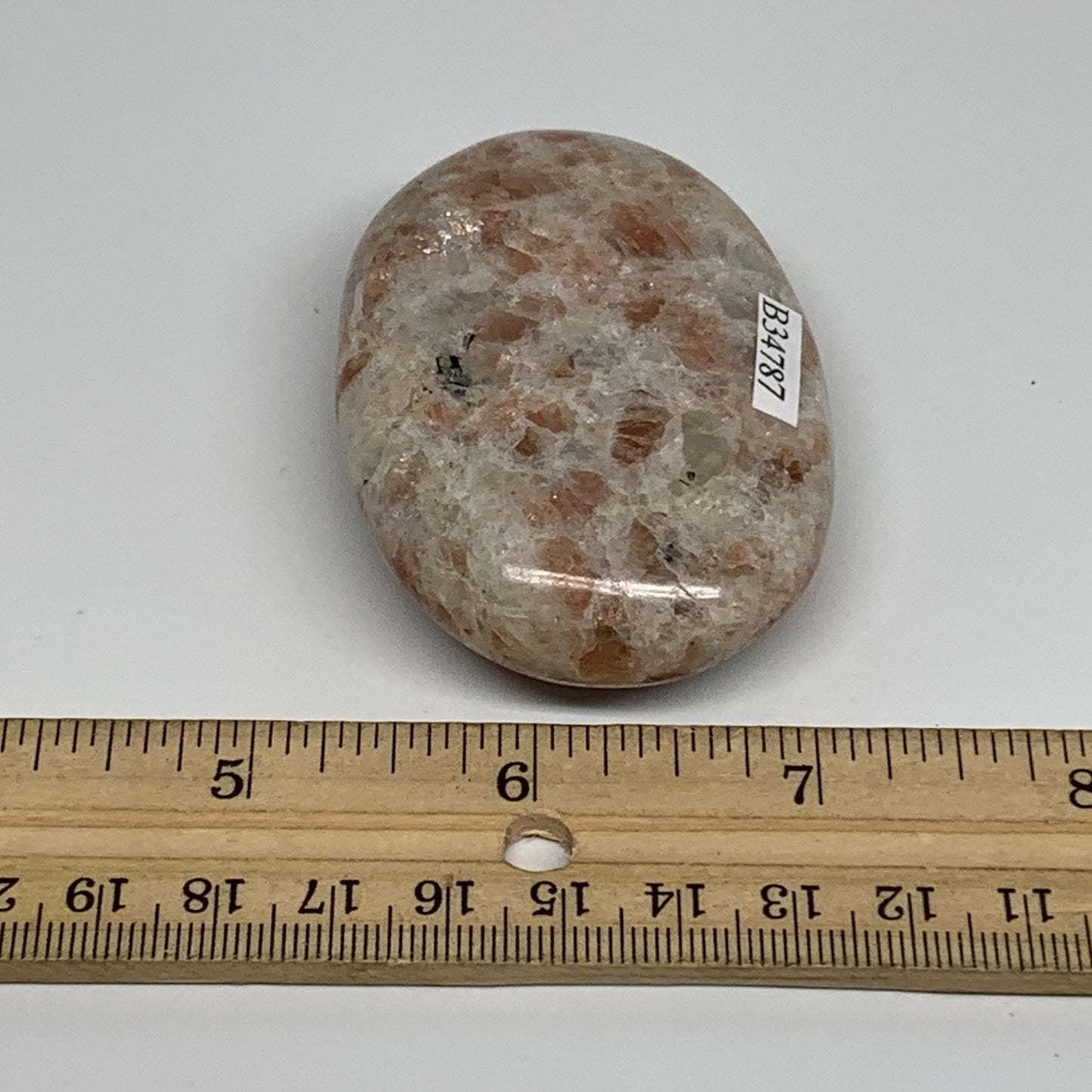 105.3g, 2.6"x1.8"x0.8", Natural Sunstone Palm-Stone Polished from India, B34787