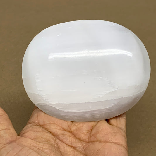 0.62 lbs, 3.9"x3.1"x1.2", White Selenite Palmstone Crystal Pillow Reiki, B36097