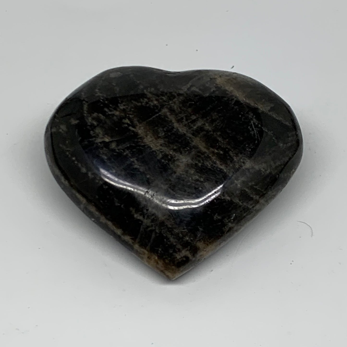 0.25 lbs, 2.2"x2.5"x1", Black Moonstone Heart Polished Crystal Decor, B37832