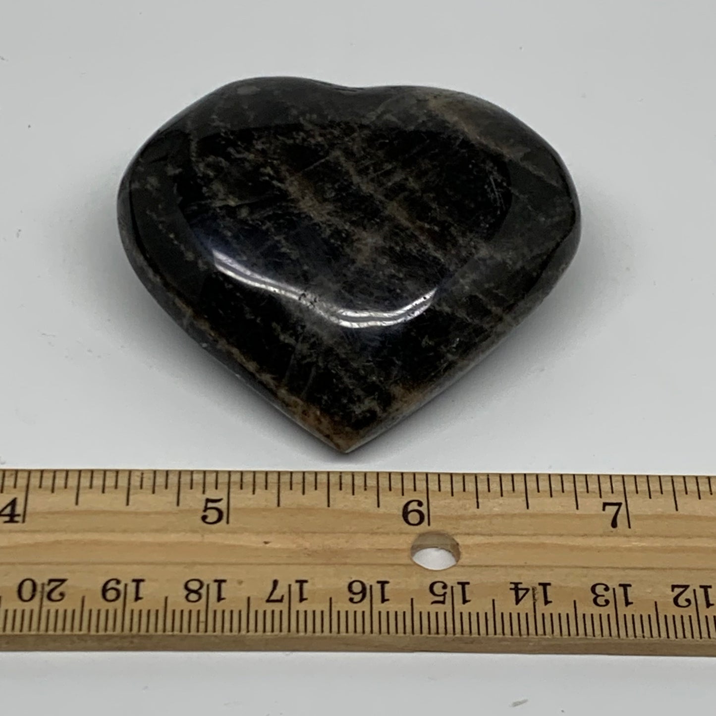 0.25 lbs, 2.2"x2.5"x1", Black Moonstone Heart Polished Crystal Decor, B37832