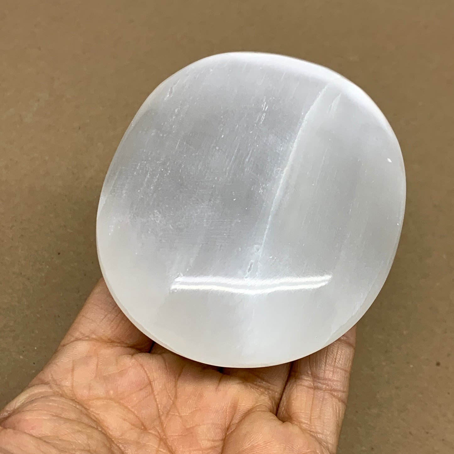 0.62 lbs, 3.9"x3.1"x1.2", White Selenite Palmstone Crystal Pillow Reiki, B36097