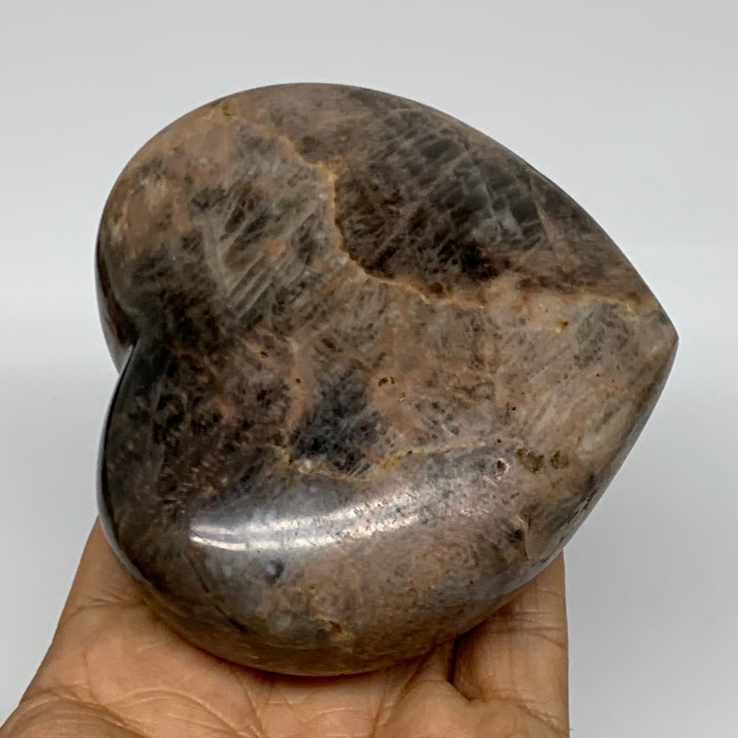 0.91 lbs, 3.3"x3.7"x1.5", Black Moonstone Heart Polished Crystal Decor, B37833
