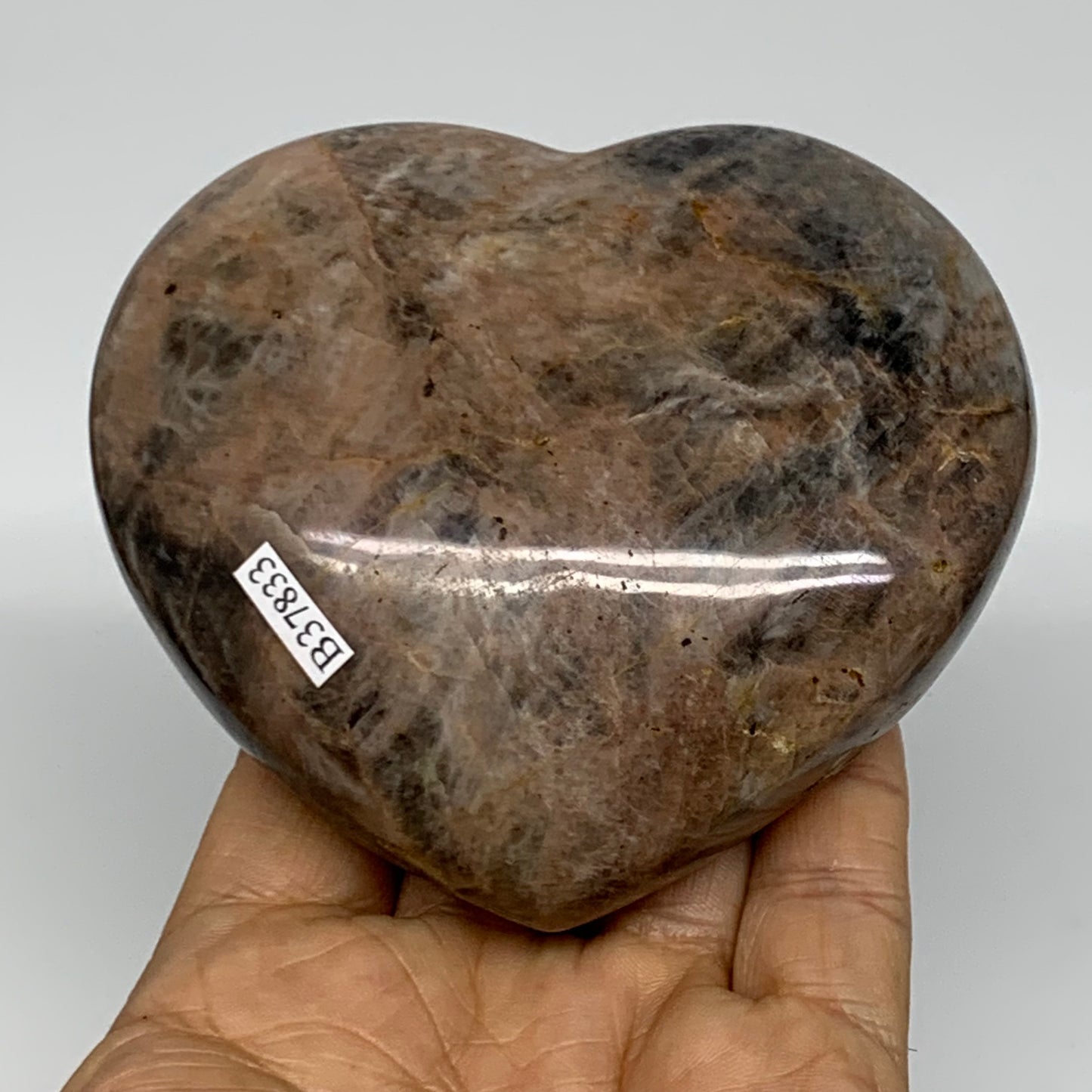 0.91 lbs, 3.3"x3.7"x1.5", Black Moonstone Heart Polished Crystal Decor, B37833