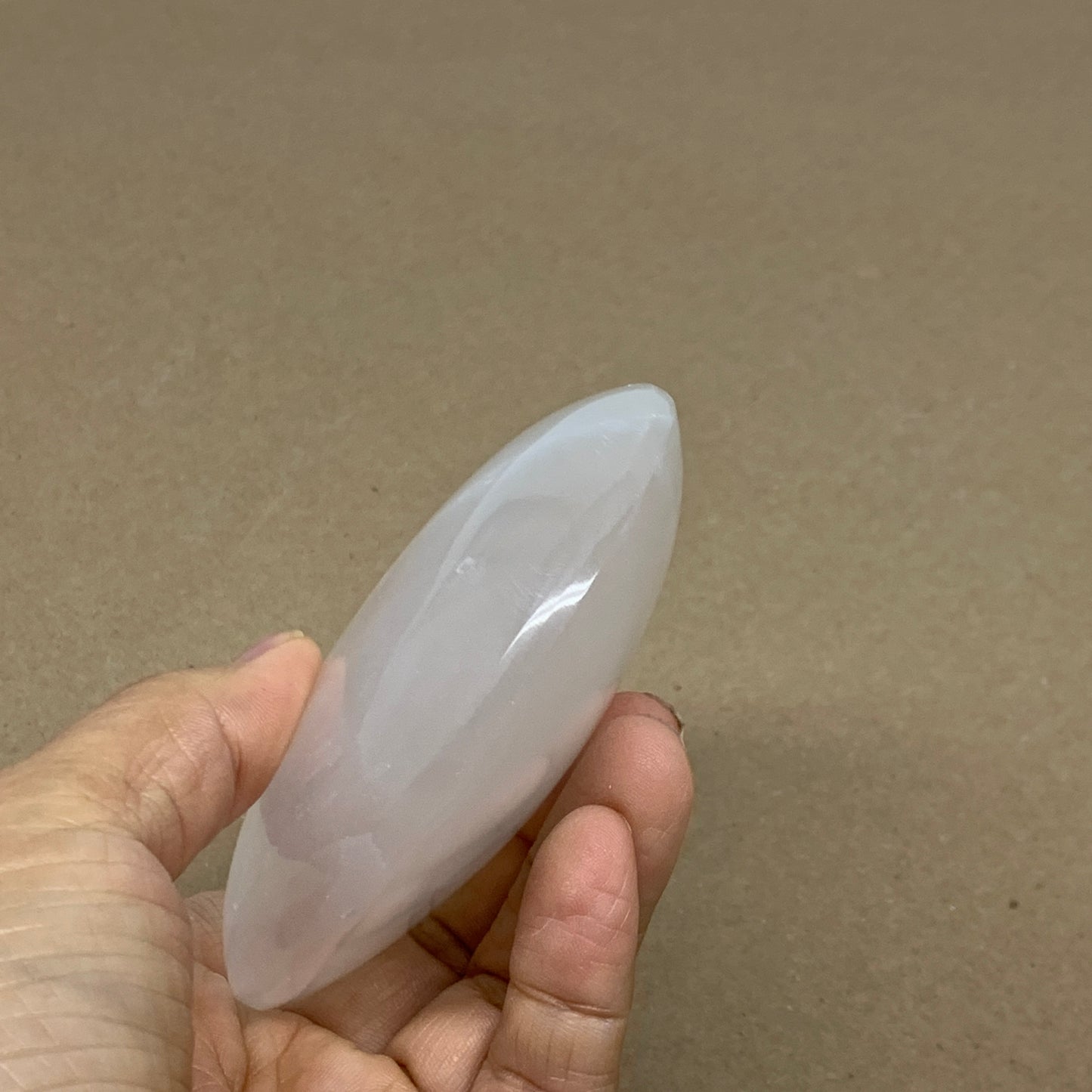 0.62 lbs, 3.9"x3.1"x1.2", White Selenite Palmstone Crystal Pillow Reiki, B36097