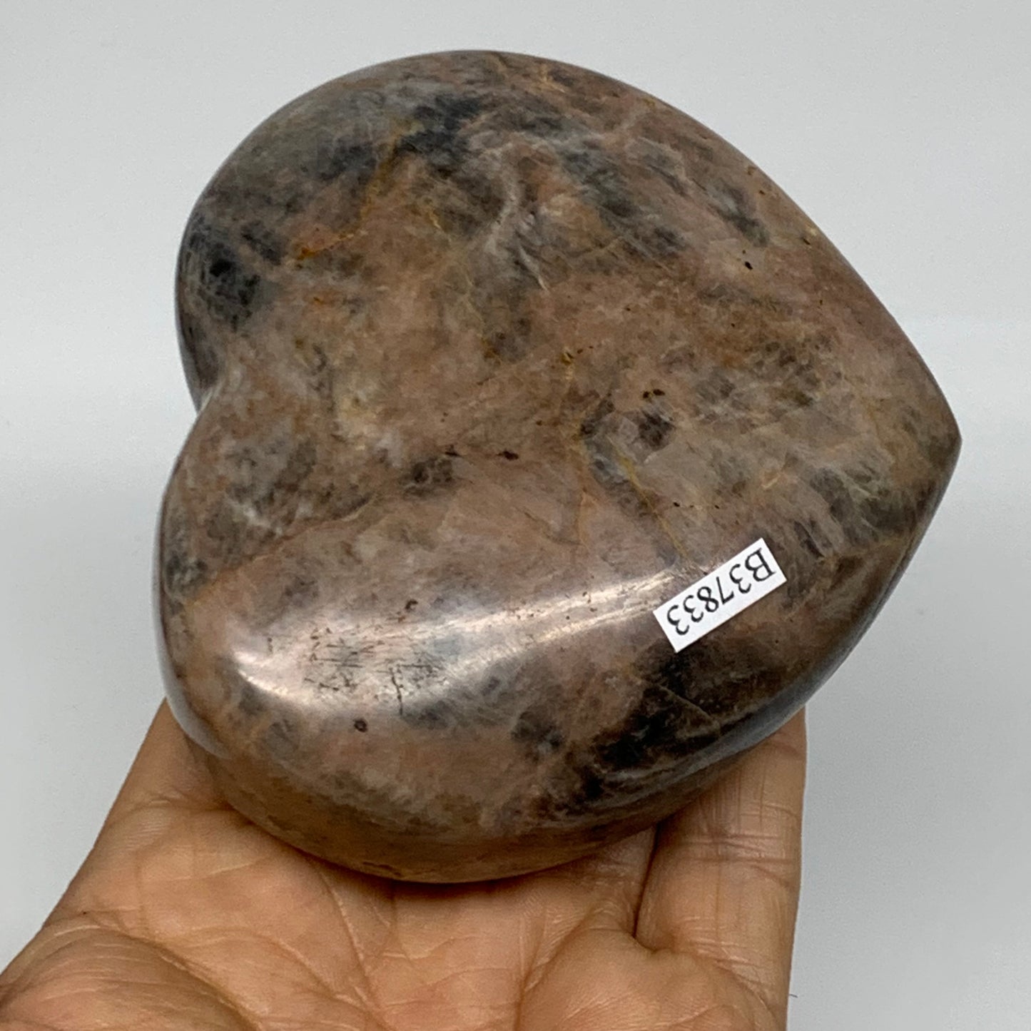 0.91 lbs, 3.3"x3.7"x1.5", Black Moonstone Heart Polished Crystal Decor, B37833