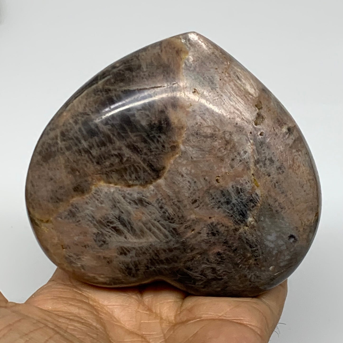 0.91 lbs, 3.3"x3.7"x1.5", Black Moonstone Heart Polished Crystal Decor, B37833