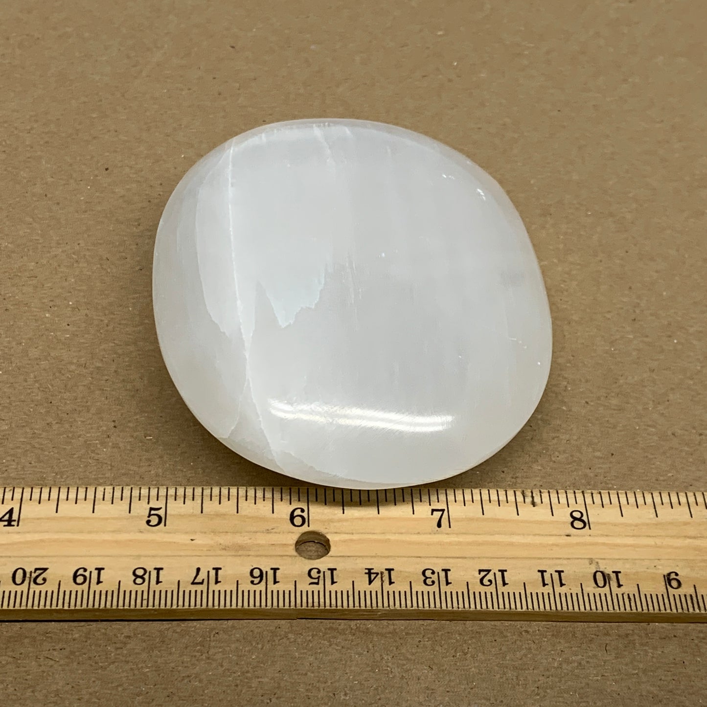 0.62 lbs, 3.9"x3.1"x1.2", White Selenite Palmstone Crystal Pillow Reiki, B36097