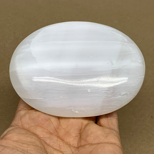 0.56 lbs, 3.9"x3"x1", White Selenite Palmstone Crystal Pillow Reiki, B36098