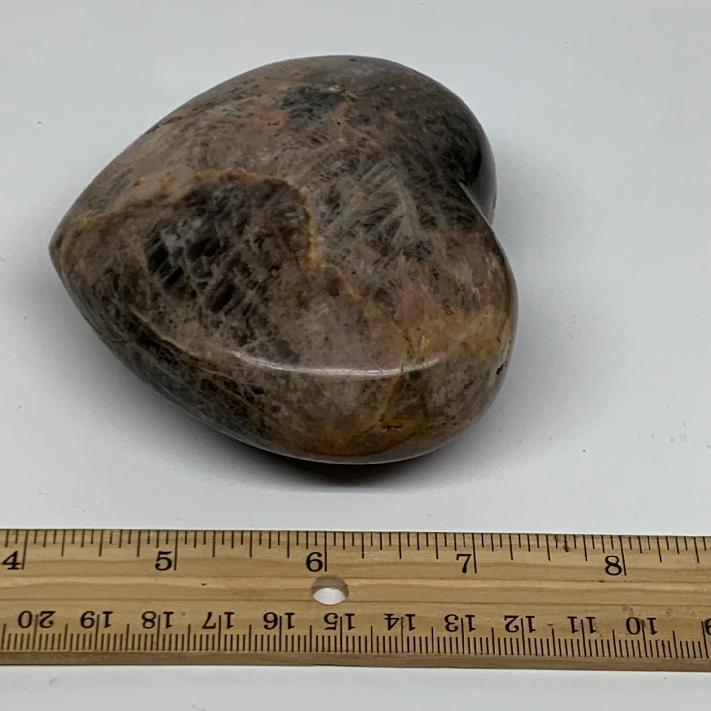 0.91 lbs, 3.3"x3.7"x1.5", Black Moonstone Heart Polished Crystal Decor, B37833