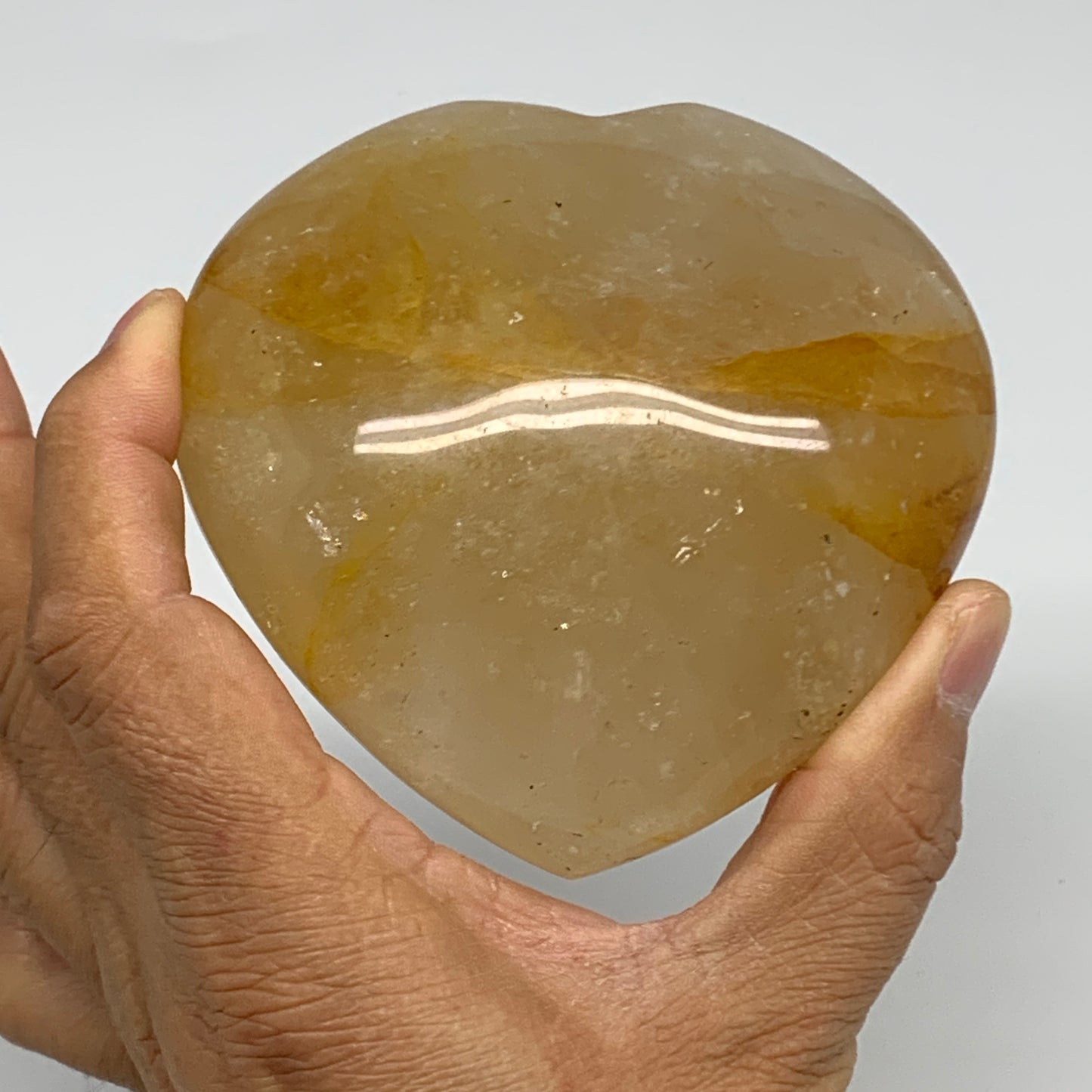 466.9g, 3.5"x3.6"x1.8" Yellow Healing Quartz Heart Crystal @Madagascar, B30576x