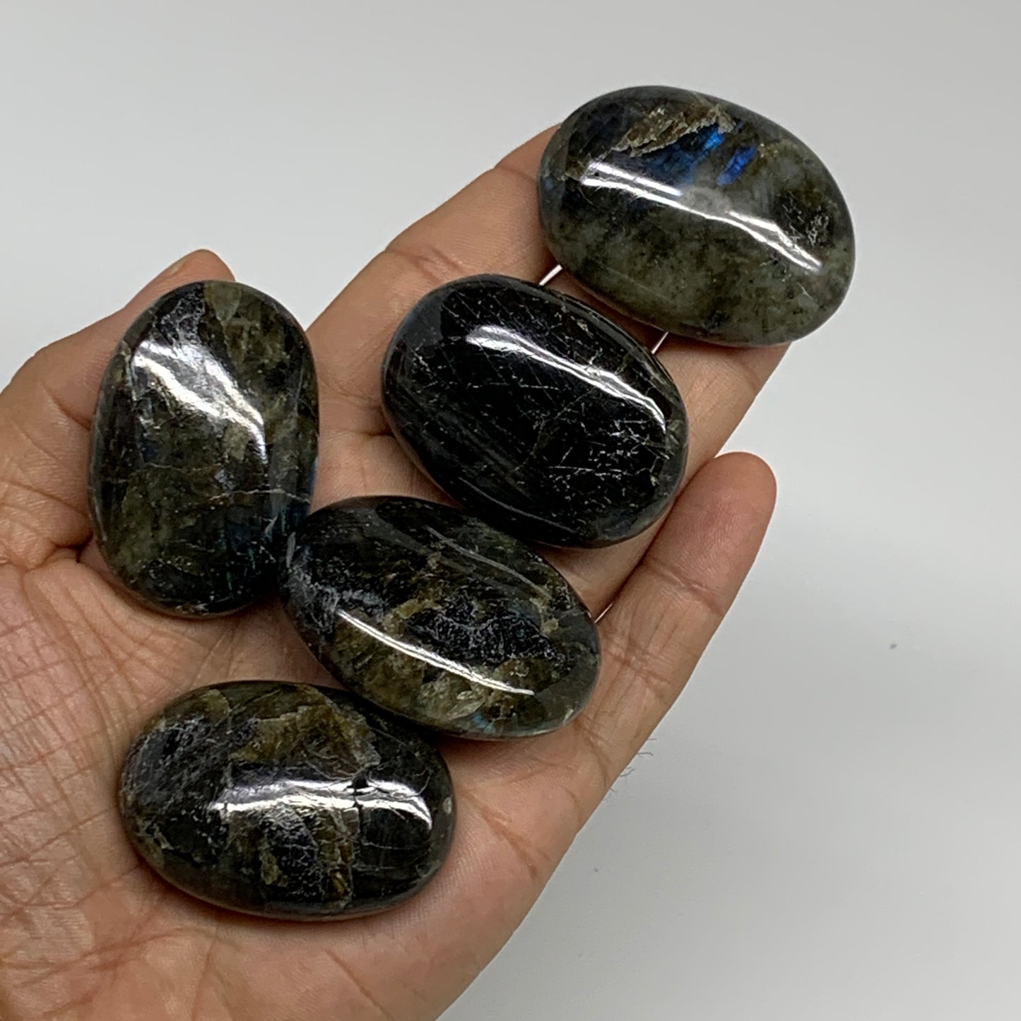 193.5g, 1.7"-1.8", 5pcs, Labradorite Palm-stone Polished Gemstone, B35549
