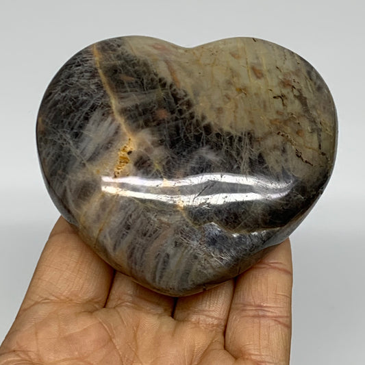 0.60 lbs, 2.9"x3.2"x1.3", Black Moonstone Heart Polished Crystal Decor, B37834