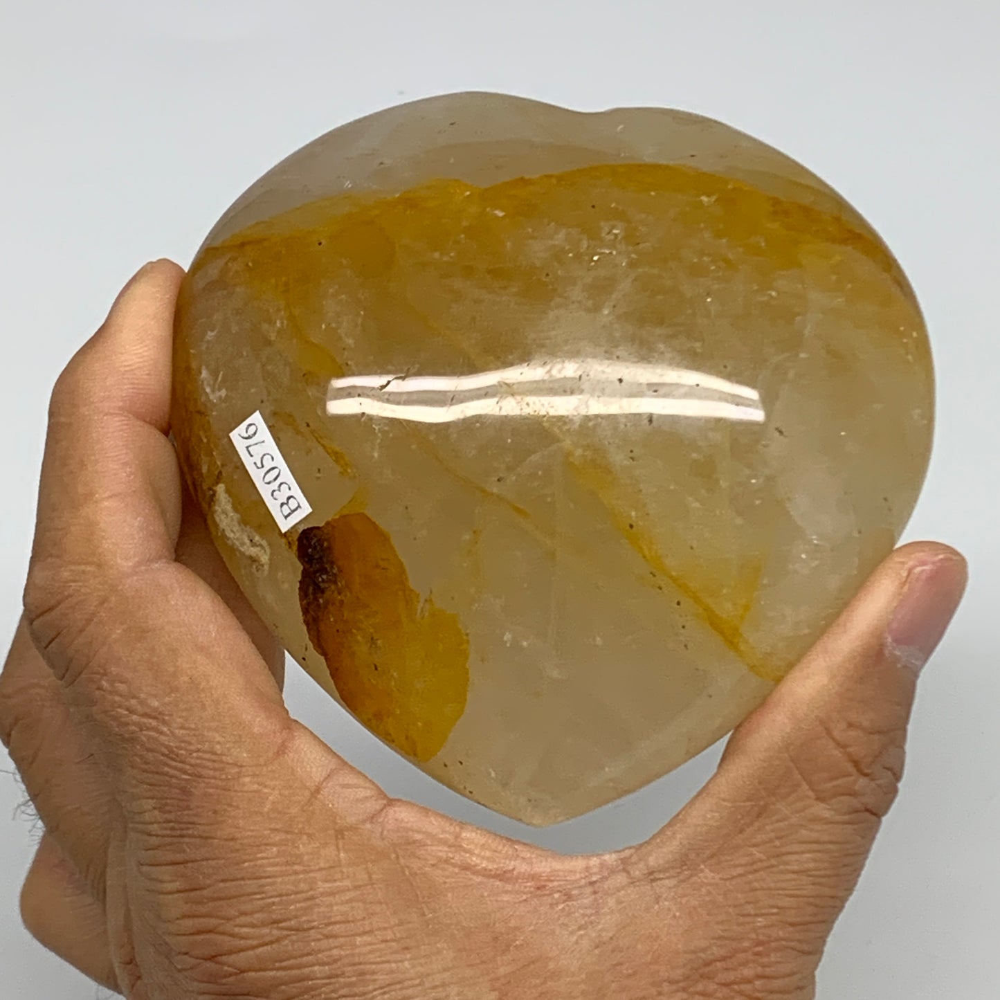 466.9g, 3.5"x3.6"x1.8" Yellow Healing Quartz Heart Crystal @Madagascar, B30576x