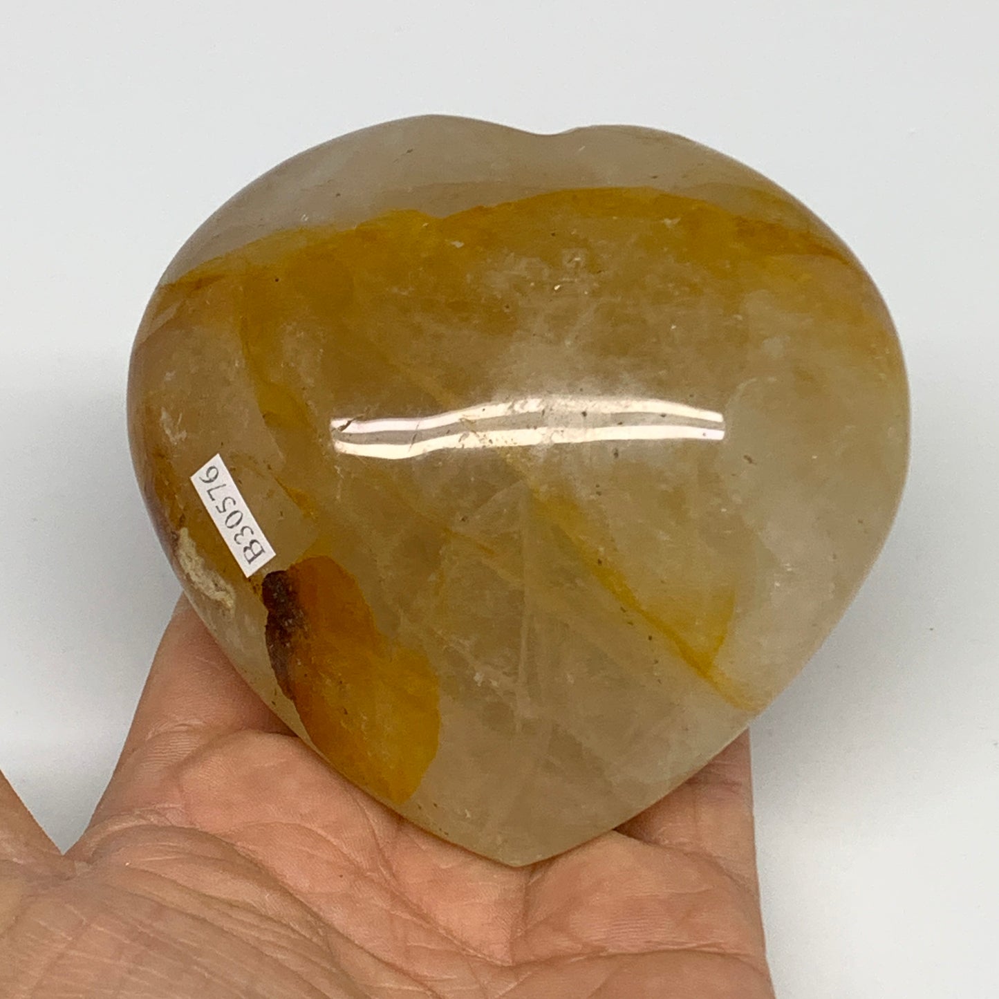 466.9g, 3.5"x3.6"x1.8" Yellow Healing Quartz Heart Crystal @Madagascar, B30576x