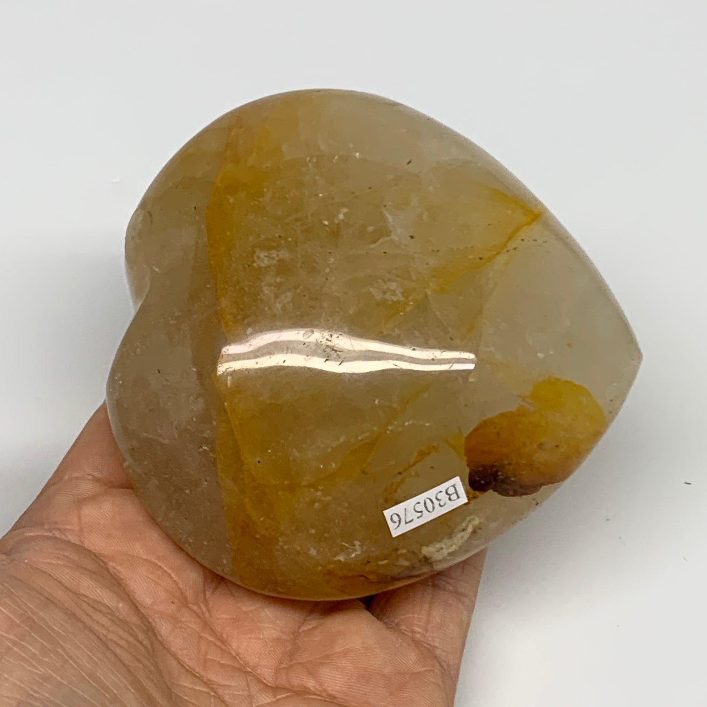 466.9g, 3.5"x3.6"x1.8" Yellow Healing Quartz Heart Crystal @Madagascar, B30576x