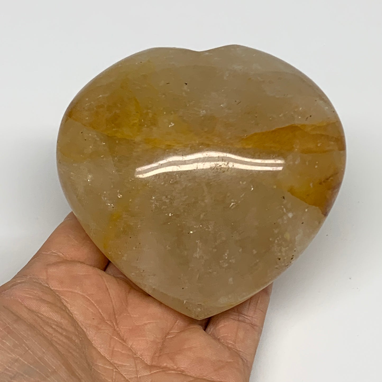 466.9g, 3.5"x3.6"x1.8" Yellow Healing Quartz Heart Crystal @Madagascar, B30576x