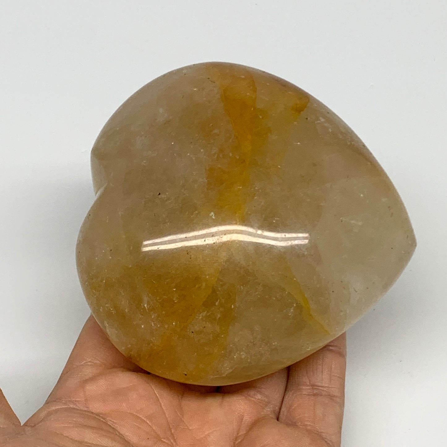 466.9g, 3.5"x3.6"x1.8" Yellow Healing Quartz Heart Crystal @Madagascar, B30576x