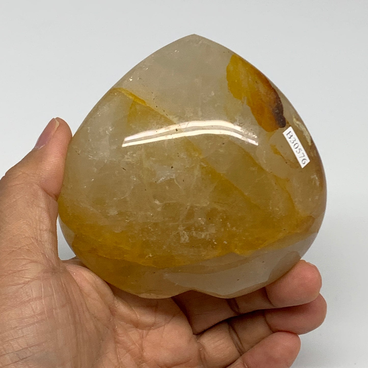 466.9g, 3.5"x3.6"x1.8" Yellow Healing Quartz Heart Crystal @Madagascar, B30576x