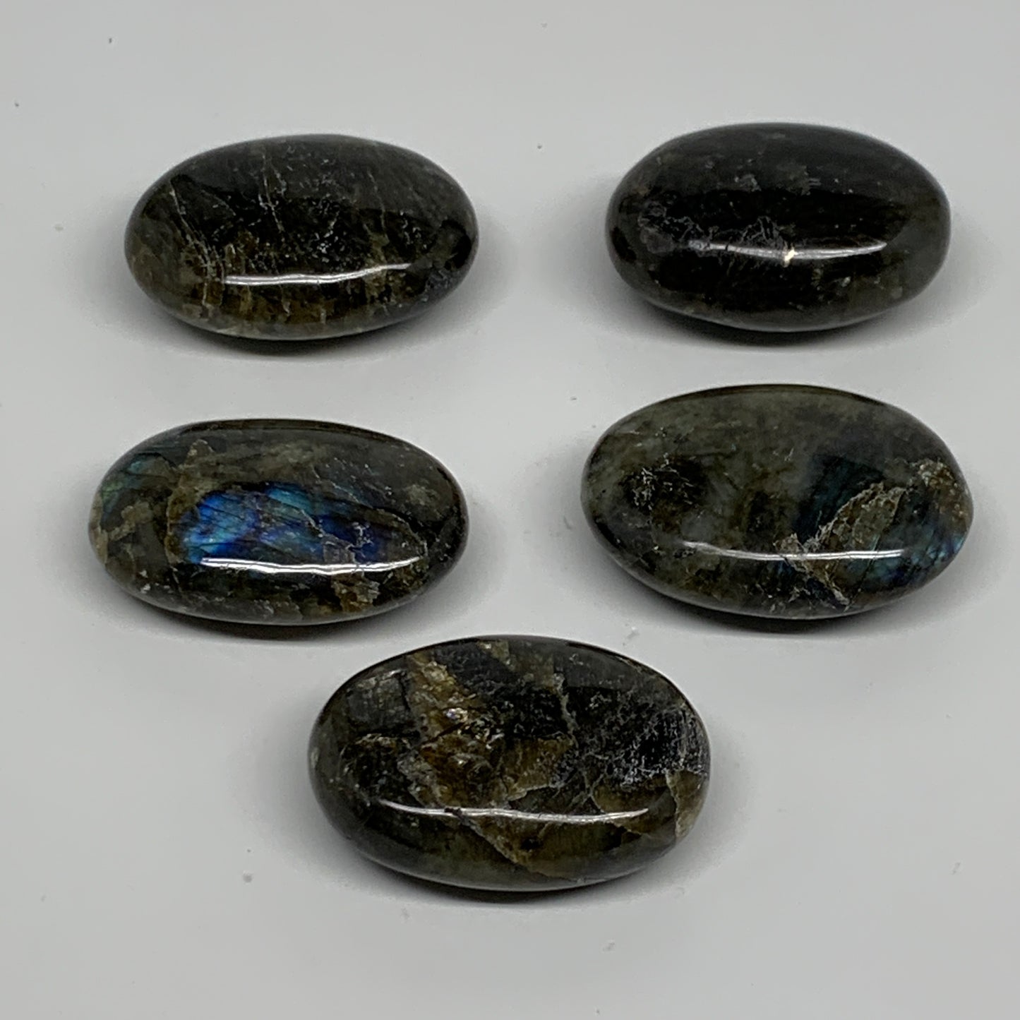 193.5g, 1.7"-1.8", 5pcs, Labradorite Palm-stone Polished Gemstone, B35549
