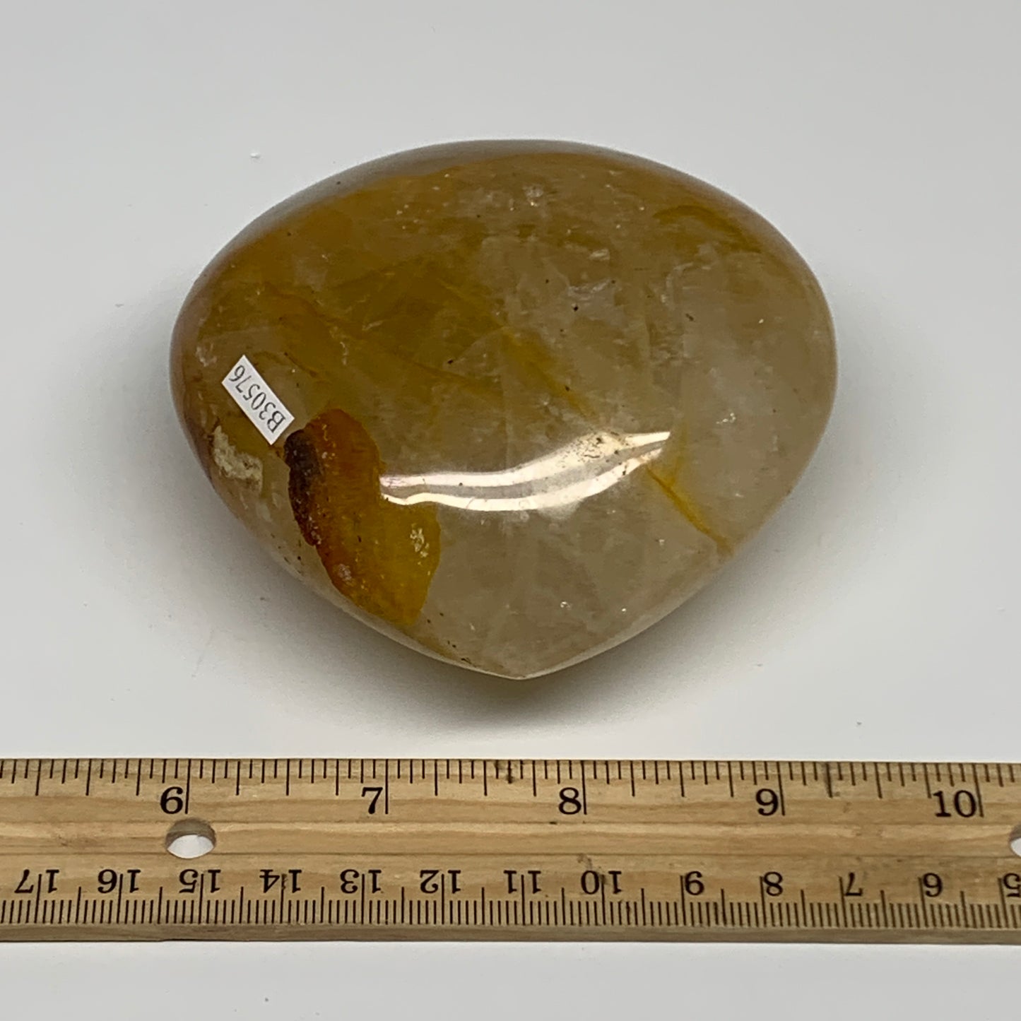 466.9g, 3.5"x3.6"x1.8" Yellow Healing Quartz Heart Crystal @Madagascar, B30576x