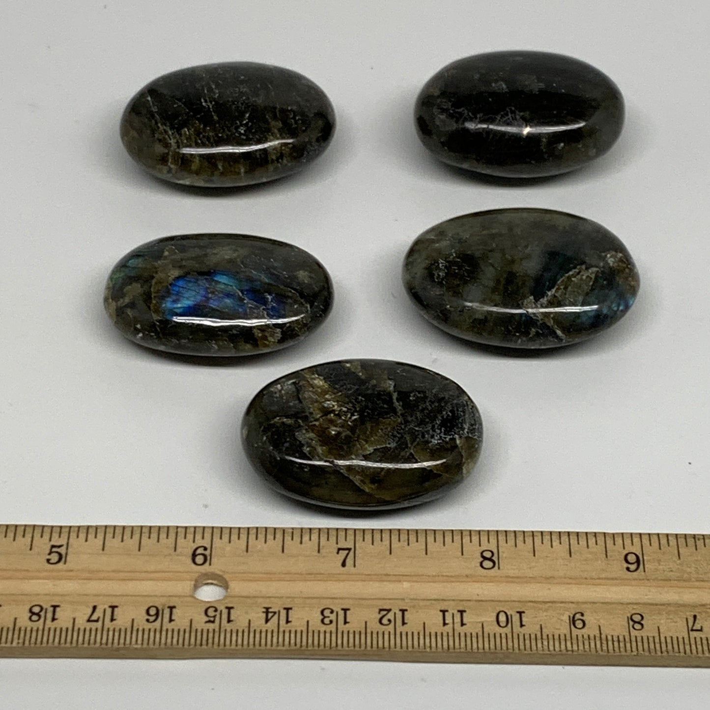 193.5g, 1.7"-1.8", 5pcs, Labradorite Palm-stone Polished Gemstone, B35549