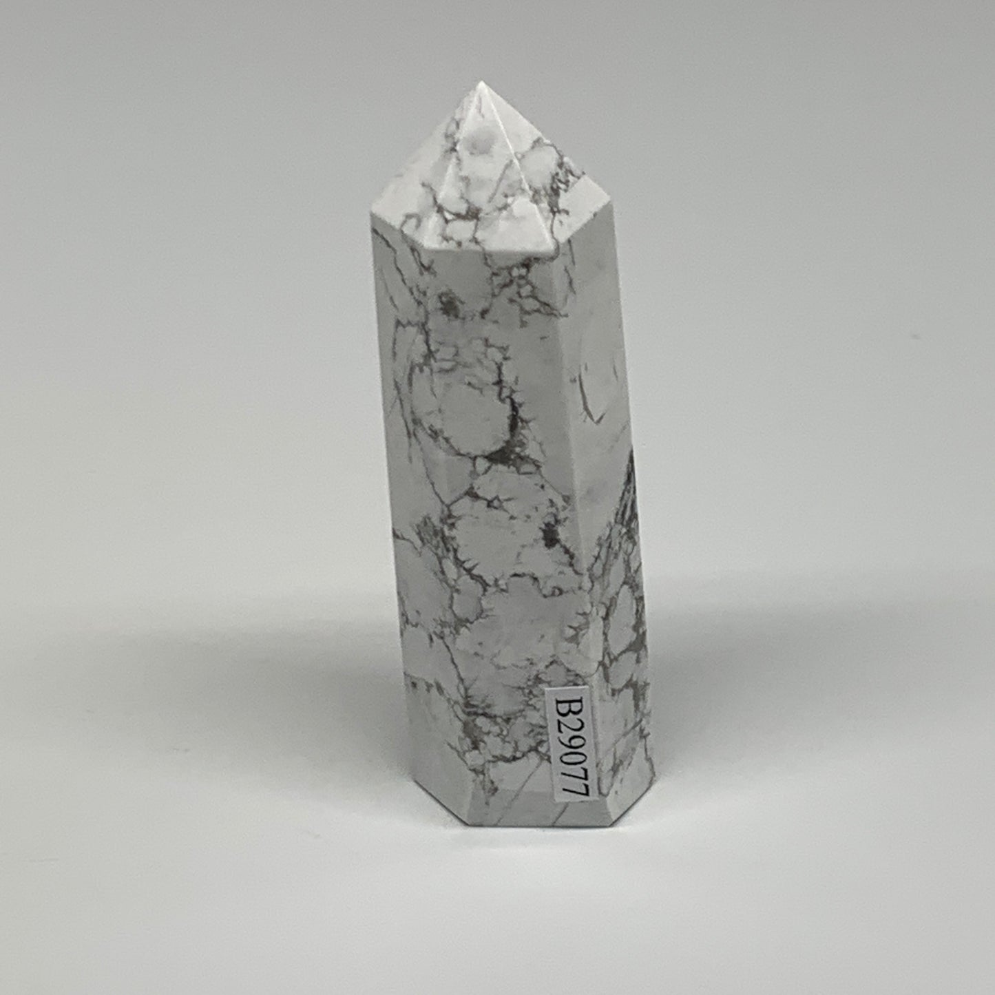 99.8g, 3.4"x1"x0.9", Natural Howlite Point Tower Obelisk Crystal, B29077