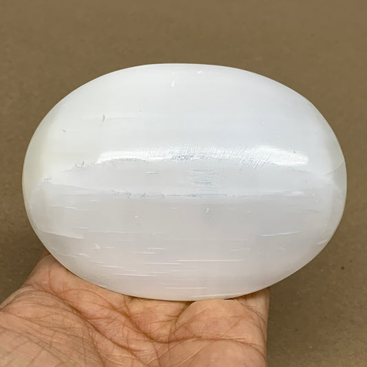 0.65 lbs, 4"x3"x1.3", White Selenite Palmstone Crystal Pillow Reiki, B36100