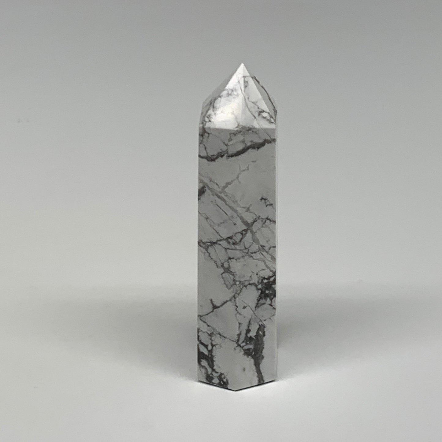 114.2g, 3.7"x1"x0.9", Natural Howlite Point Tower Obelisk Crystal, B29078